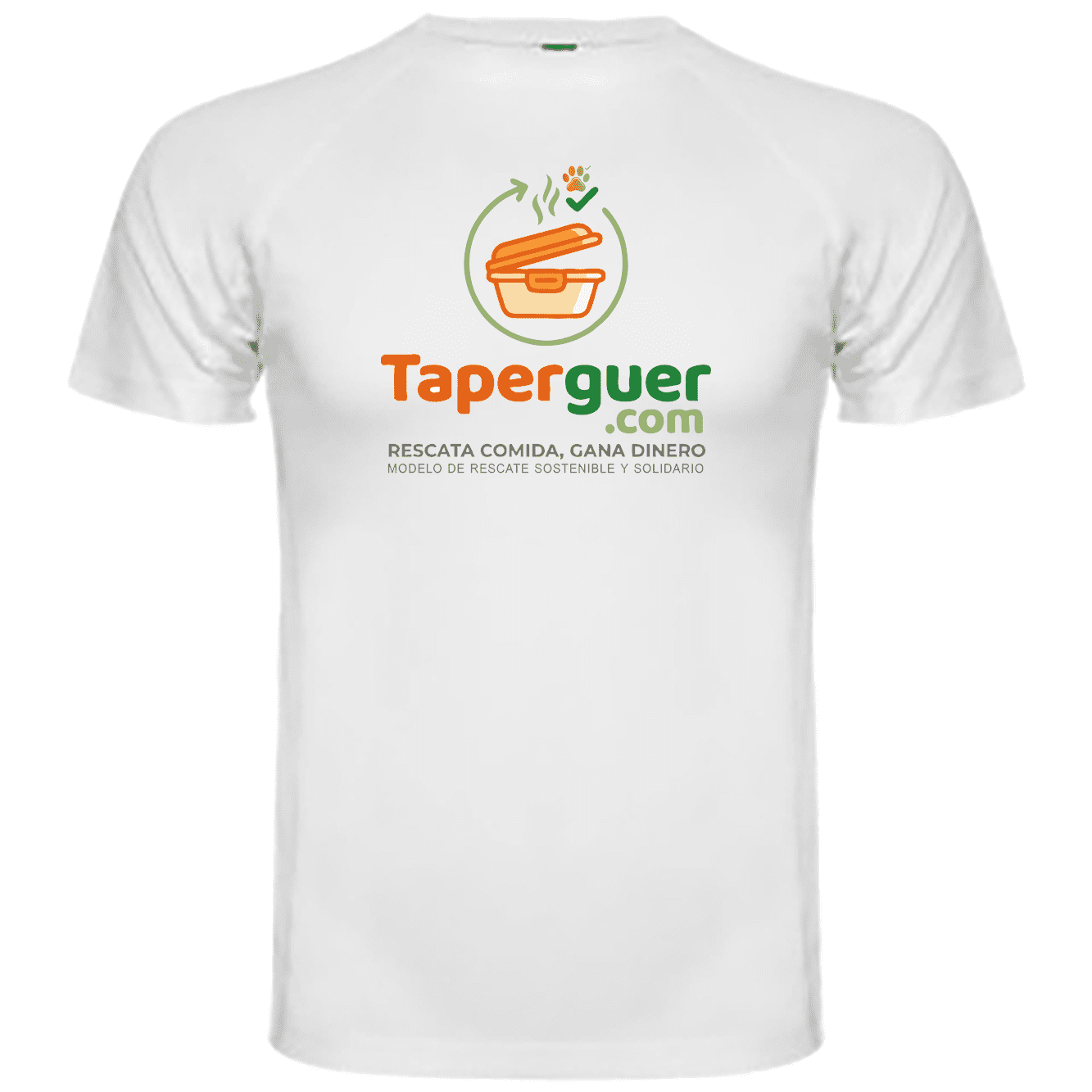 Camiseta blanca de algodón con el logotipo de Taperguer estampado en el centro del pecho, como parte del merchandising oficial.