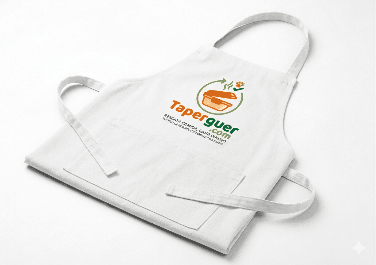 Delantal de cocina blanco con el logotipo de Taperguer.