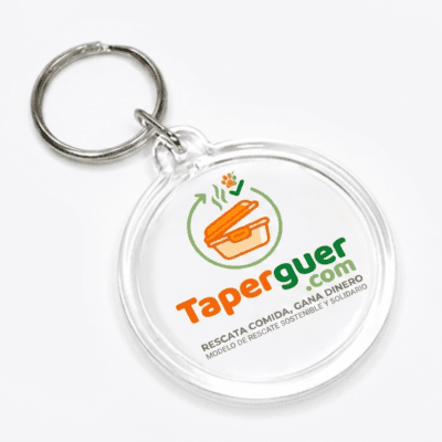 Llavero acrílico transparente con el logotipo de Taperguer.