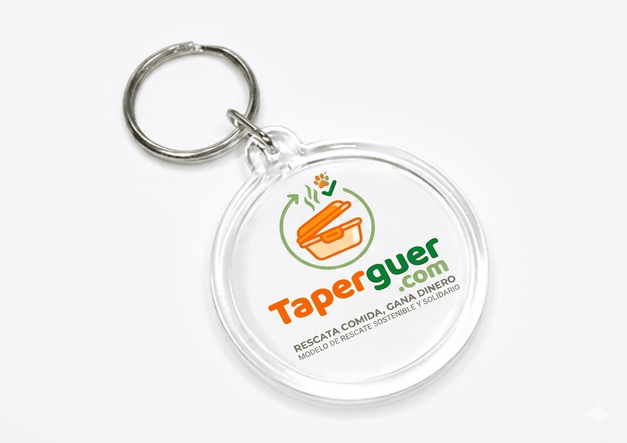 Llavero acrílico transparente con el logotipo de Taperguer.