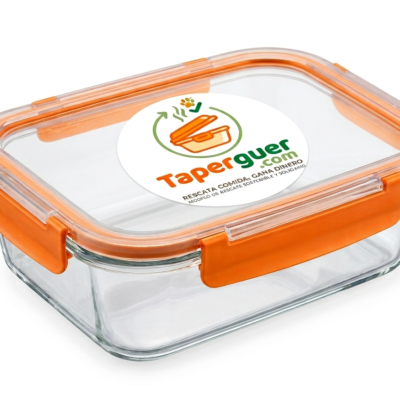 Táper de cristal Taperguer con tapa naranja, hermético y reutilizable para el rescate de comida