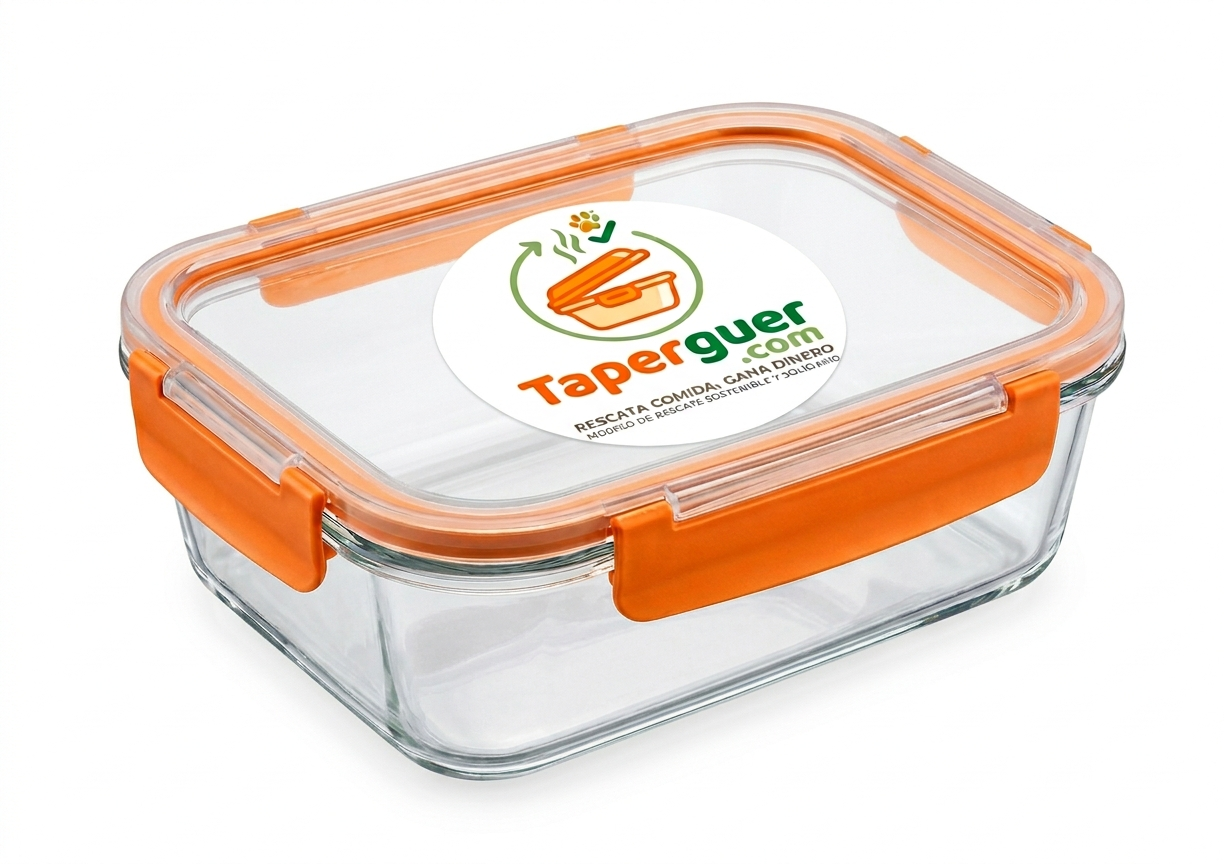 Táper de cristal Taperguer con tapa naranja, hermético y reutilizable para el rescate de comida